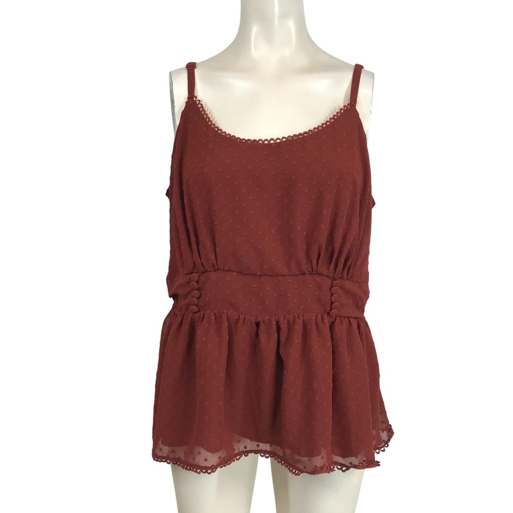 TORRID - WOMEN'S 1 - RUST SPAGHETTI STRAP POLKA DOT RUFFLE TOP